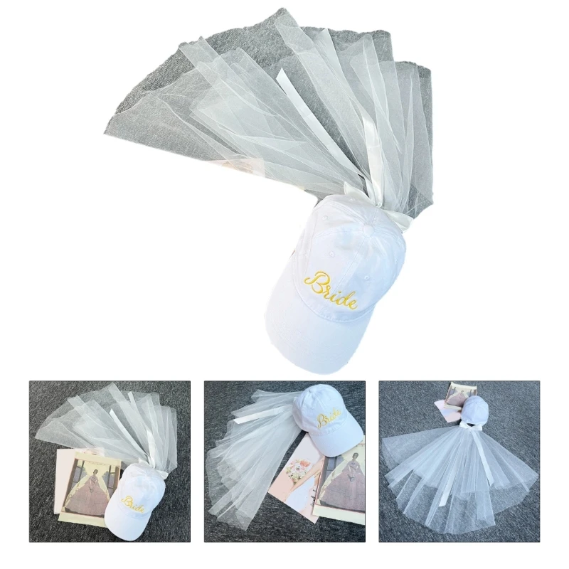 

Vintage Baseball Cap with Veil Elegant Ribbon Photo Props White Ponycap with Bowknot for Dress-up Party Stage Dancing