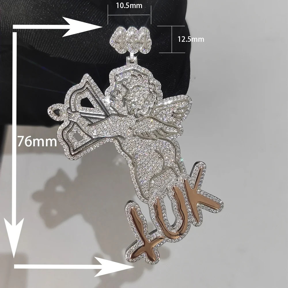 Hip Hop Jewelry S925 Sterling Silver Diamond Iced Out Angel Cupids Rose Letter VVS Moissanite Pendant Necklace Past Test