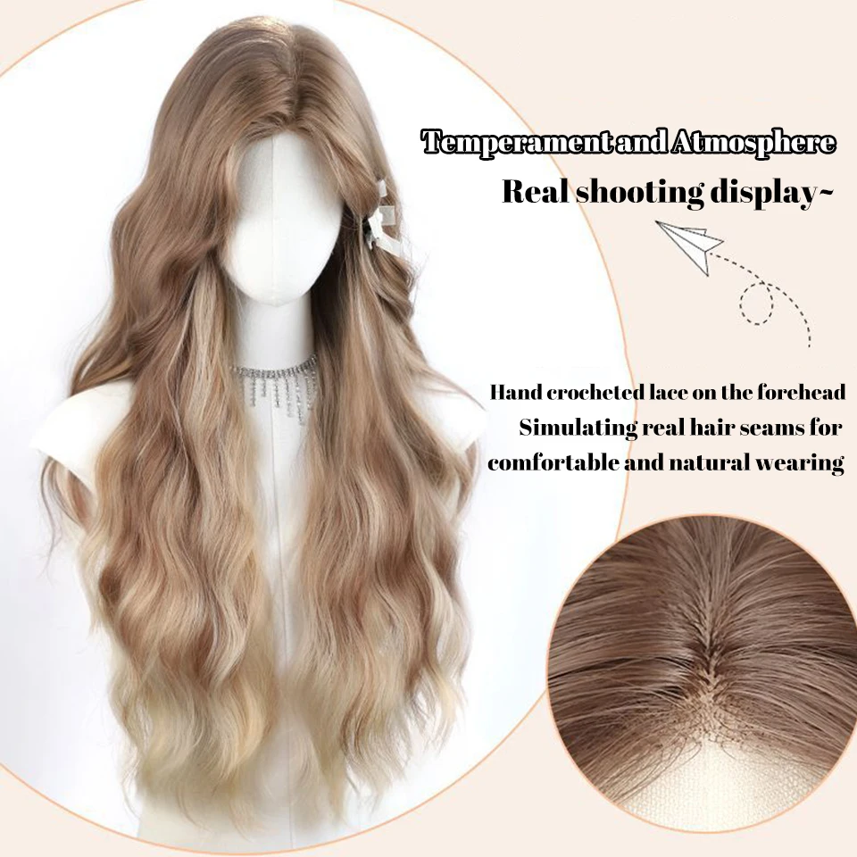 Brown Blonde Synthetic Curly Wavy Wig for Women