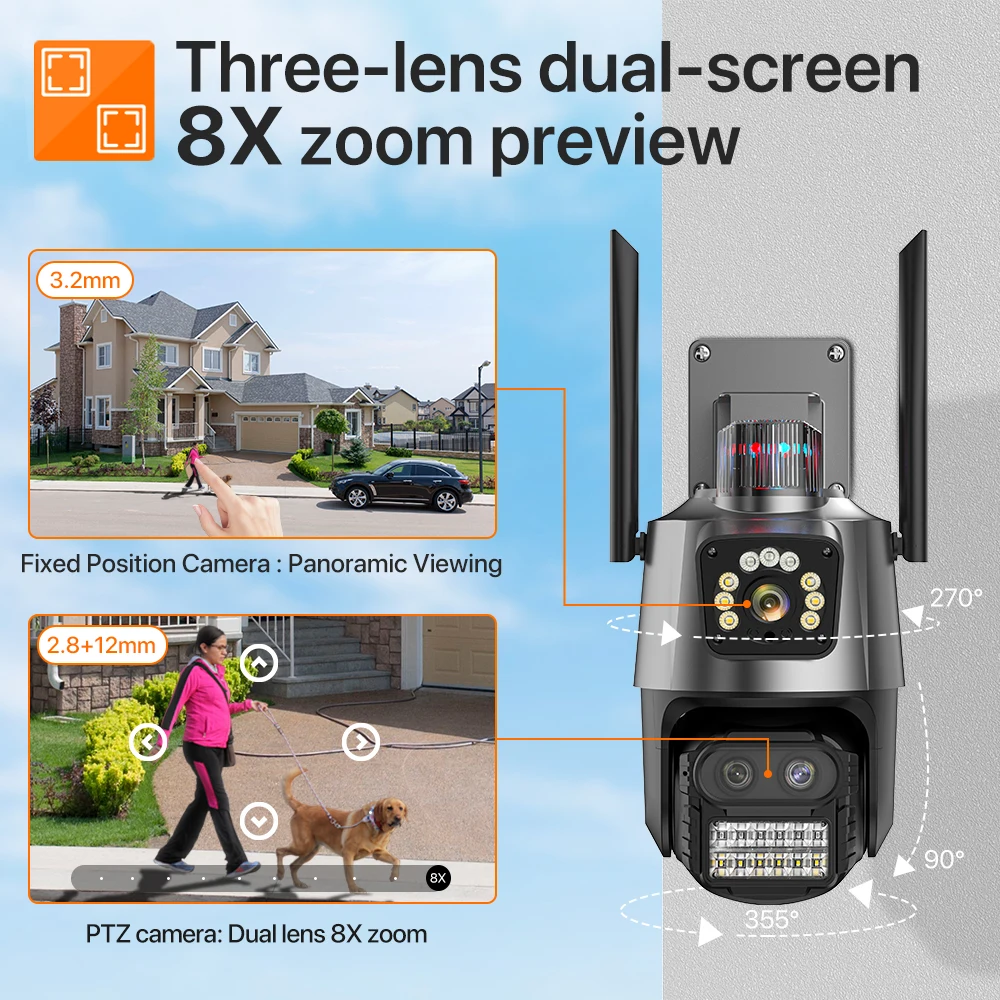 ߿  ũ  ķ, ڵ   iCSee, 9MP 4K  PTZ ī޶, 8X ̺긮 , 6MP IP ī޶, 3 