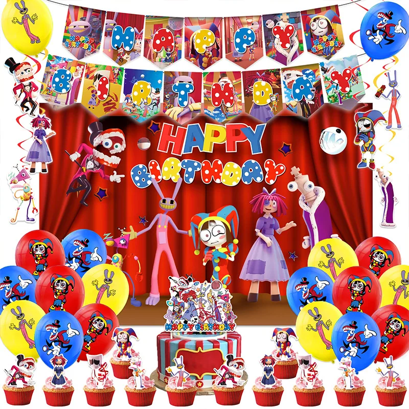 The Amazing Digital Circus Kids Birthday Party Decoration Palloncini Fondali Appesi Swirls Baby Shower Forniture Accessori