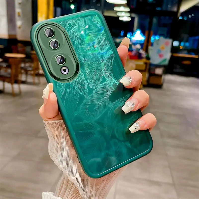 Glitter Feather Pattern Silicone Soft Case - Elegant Back Cover