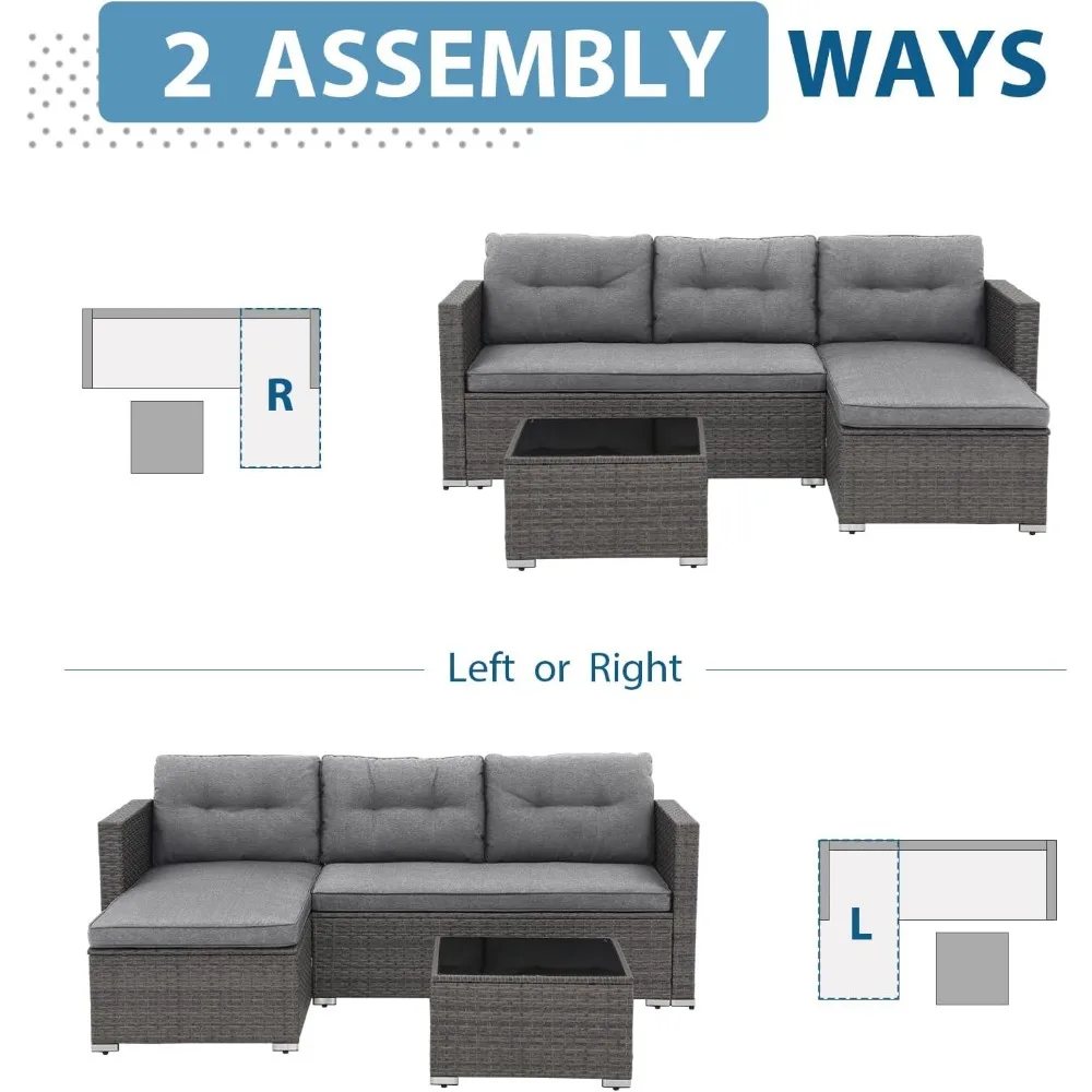 Outdoor Patio Furniture Sets, All Weather Outdoor Sectional Patio Sofa, Wicker Rattan Outdoor Couch Patio Set with Cushions 5