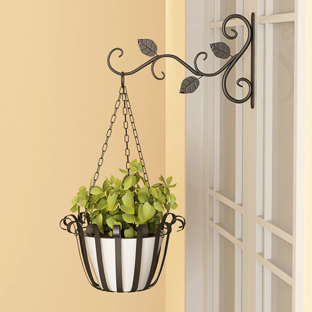 2 Pcs Plant Hanger Home Decoration Support Bracket Hook Iron Hanger Plants Holder Balcony Wall Hang Flower Pot Leaf