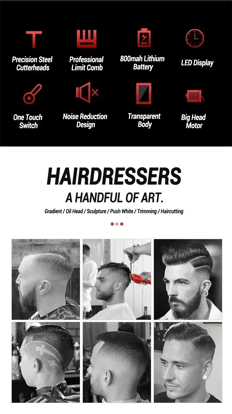 Description Picture 3 of itemPowerful Hair Clipper with Digital Display Rechargeable Electric Retro Oil Head Electric Fader Hair Salon Professional Scissors