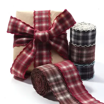 Nastri a quadri fai da te con bordo ondulato, stile britannico, per fiocchi e confezioni regalo, stile preppy