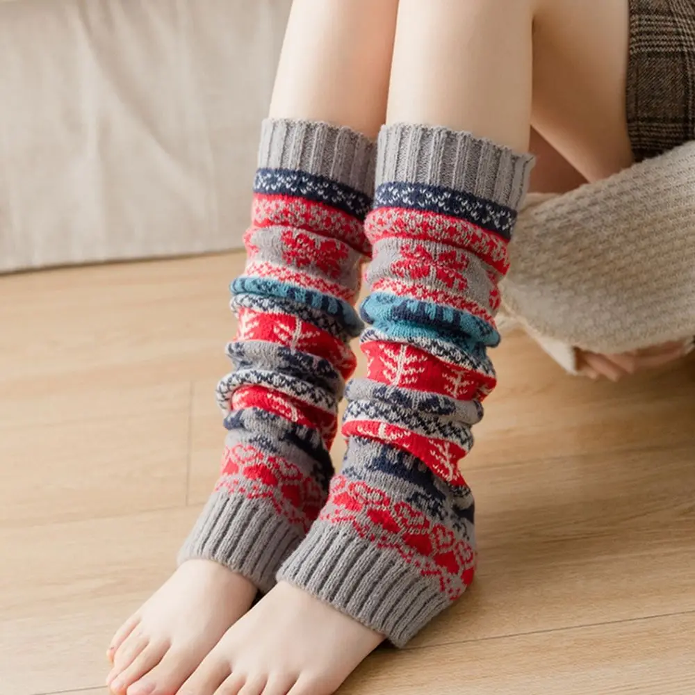 

Sweet Warm Stripe Snowflake Shape Antlers Boots Cover Christmas Socks Knitted Foot Cover Wool Boots Women Leg Warmers