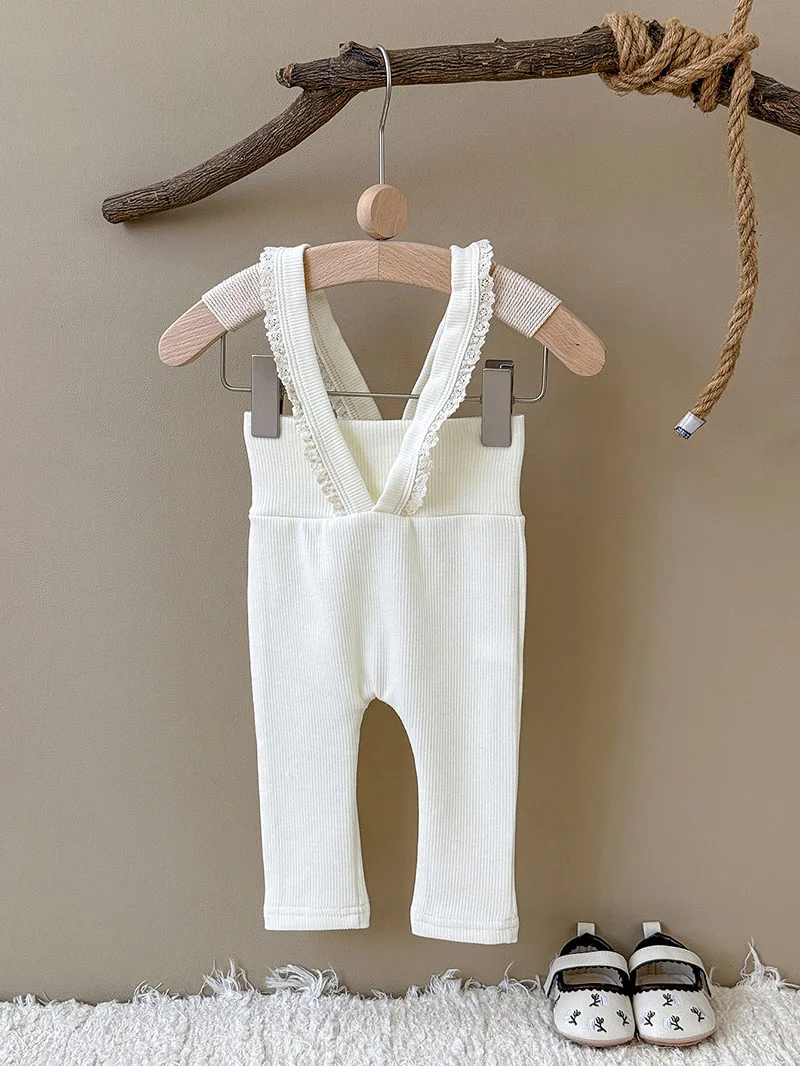 Autumn Baby Overalls Solid Color Lace Knit High Waisted Jumpsuit