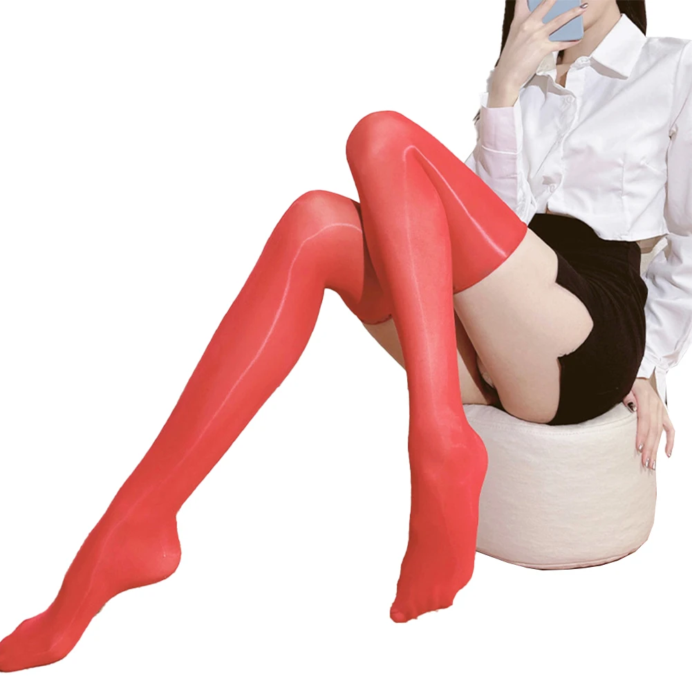 Womens Oil Glossy Stockings See Through Utra Thin Mesh Sheer Tights Female Thigh High Stretchy Socks Slim Fit Sensual Clubwear
