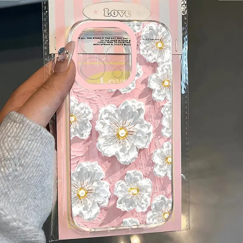 النفط اللوحة زهرة شفافة جراب هاتف آيفون 16 15 14 ب...