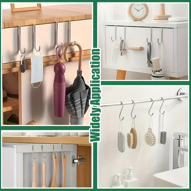 ตะขอคู่รูปตัว S - ไม่ต้องเจาะตะขอแขวนเสื้อ เหมาะสำหรับห้องครัว ห้องน้ำ ด้านหลังประตูตู้ และหอพัก 3