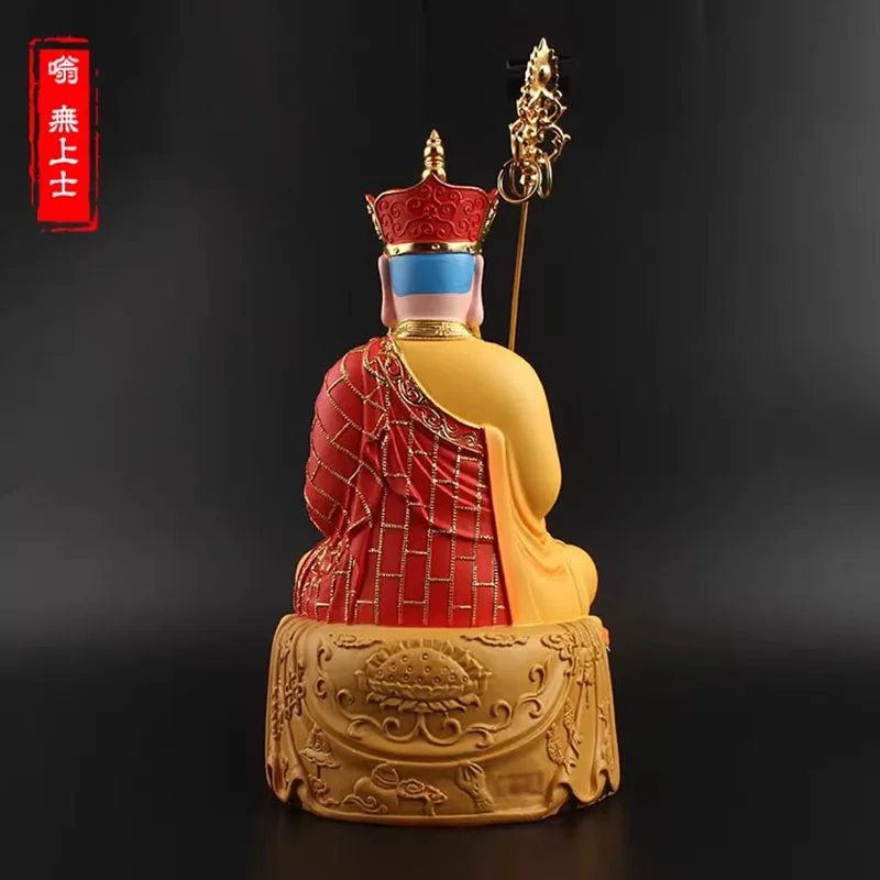 Yellow Plated Super Big Ksitigarbha Buddha Statue,Resin Sweeping Demon Lotus Base Mascot Home Putting Decoration