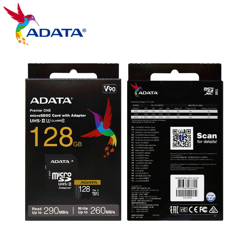 ADATA Premier ONE microSDXC V90 ޸ ī 64GB 128GB 256G UHS-II U3 C10 ũ SD ī  ī޶  ڴ