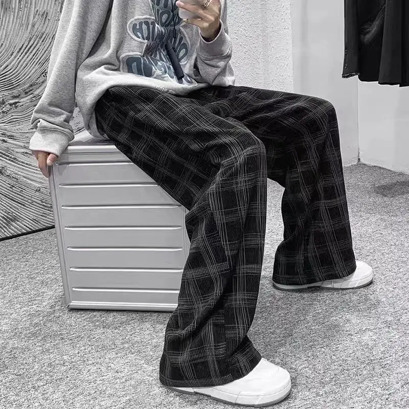 Corduroy Vintage Plaid Pants Men Streetwear Wide leg Baggy Pants Harajuku Fashion Mens Clothing Techwear Casual New