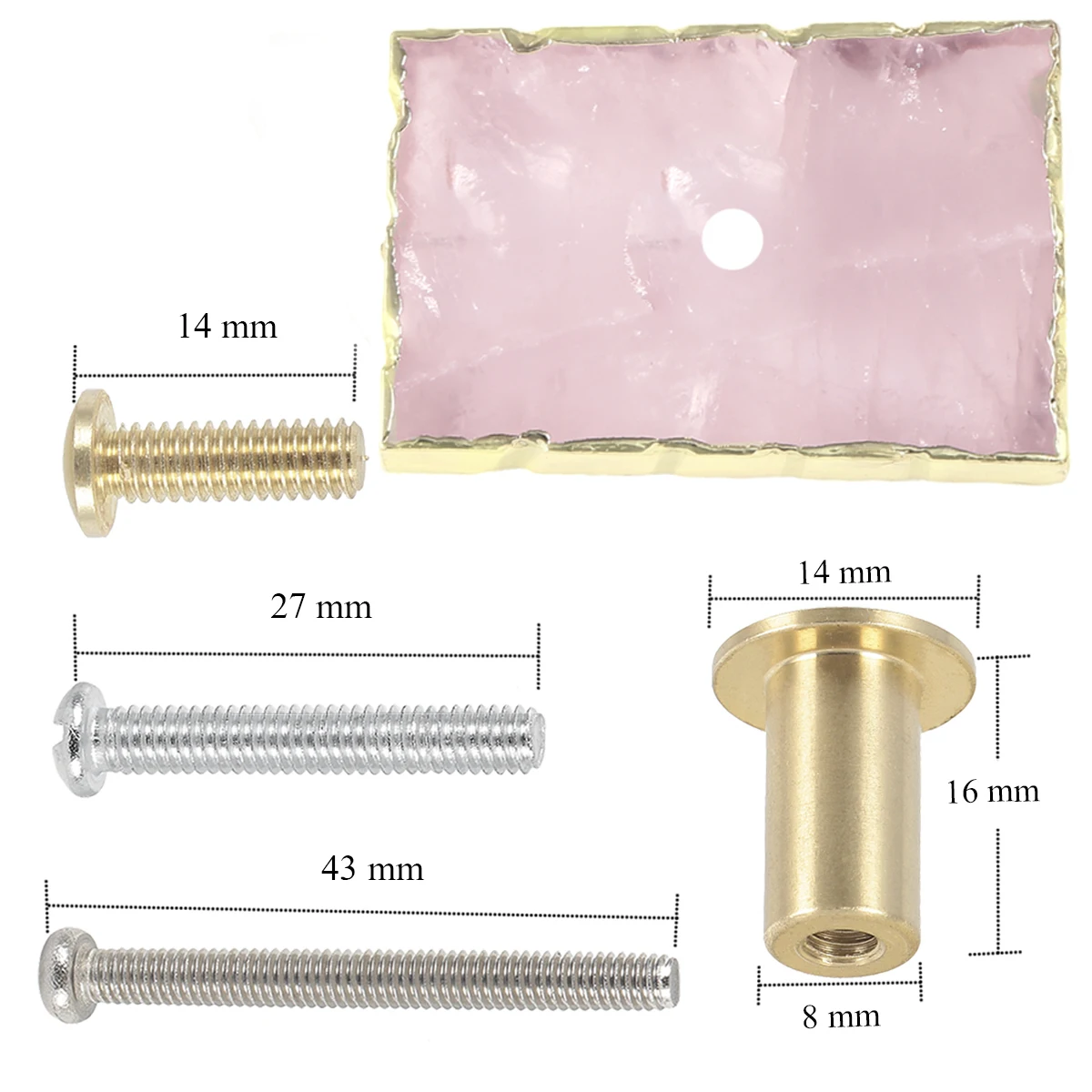 Natural Rose Quartz Square Drawer Knobs Crystal Stone Pull Handle With Screws For Cupboard Wardrobe Cabinet Door Furniture Decor