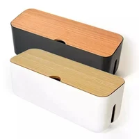 Wire Storage Box Power Plug Board Wire Boxes Socket Data Cable Junction Box Plastic Storage Box with Bamboo 1