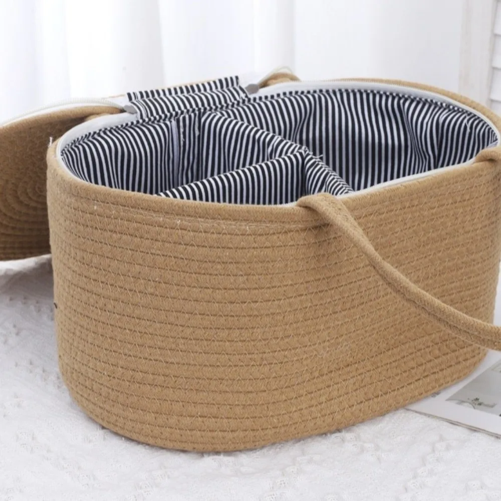 Cotton Thread Rope Mummy Handbag Divided Into Compartments for Diaper/Toy Storage Diaper Storage Basket Shopping Large Capacity
