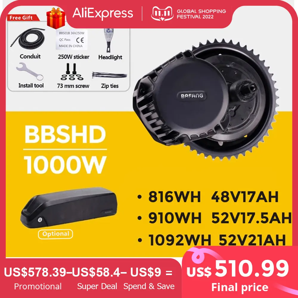 Bafang Motor BBSHD BBS03 48V 52V 1000W Mid Drive Motor Ebike Elektrische Motor eBike Conversion Kit BBS03 52V 17,5 AH 20AH Batterie|E-Bike Motor| - AliExpress