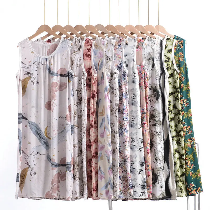 Poplin sleepdress Plus size summer women's dress sleeveless tank dress Flowers nightdress XL to 6XL homewear clothing women nightgowns women nightdresses women pajamas sleeping dress