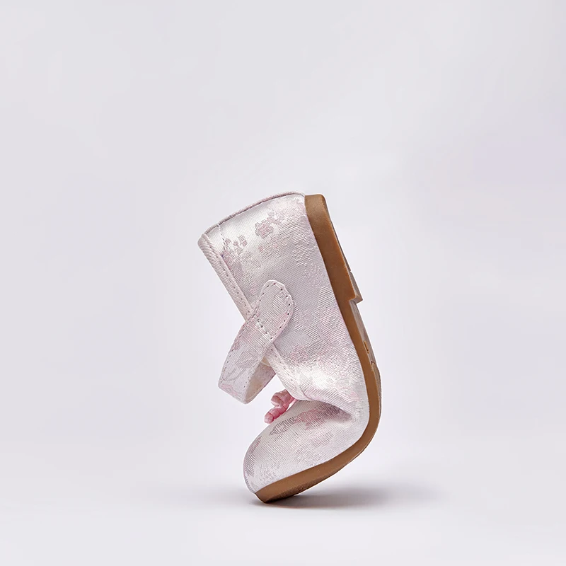 Dave Bella Spring Girls Leather Shoes Light Pink Outdoor Casual Shoes Satin Patterned Children Princess DB1247805