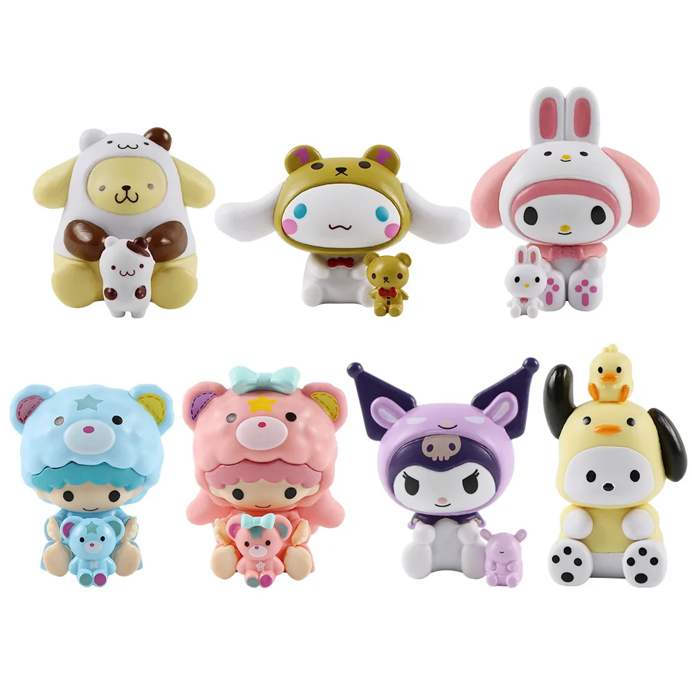 

7pcs/set Little Twins Star Kuromi Anime Sanrio Figure Cute Doll Anime Model Car Home Birthday Cake Decoration Ornaments Gifts