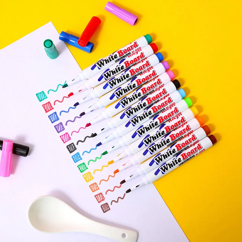 Stylo de peinture à l'eau, marqueur de tableau blanc, stylo flottant d'eau  Doodle, avec cuillère stylo à dessin de couleurs assorties pour le bureau  de l'école à domicile, 12 couleurs