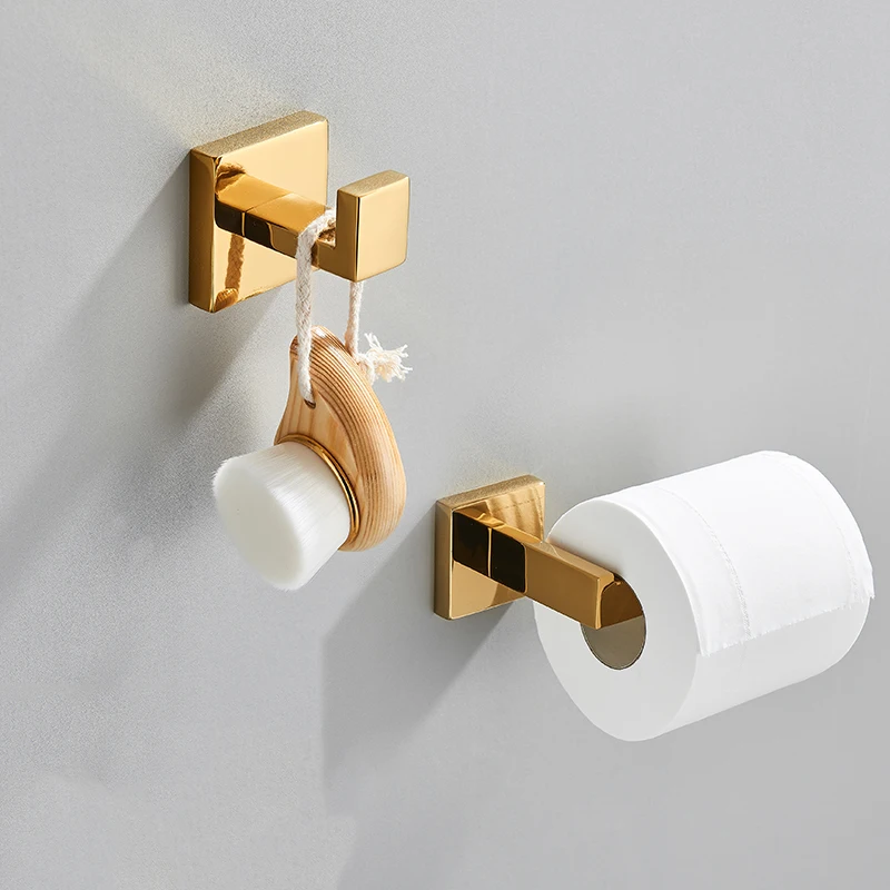Golden Bathroom Hardware Set Accessories Whole Stainless Steel Paper Holder Bathroom Bar Towel Rack Rail Nail Installation Shelf bathroom hardware accessories bathroom hardware set toilet paper holder paper towel holder shower rod storage rack