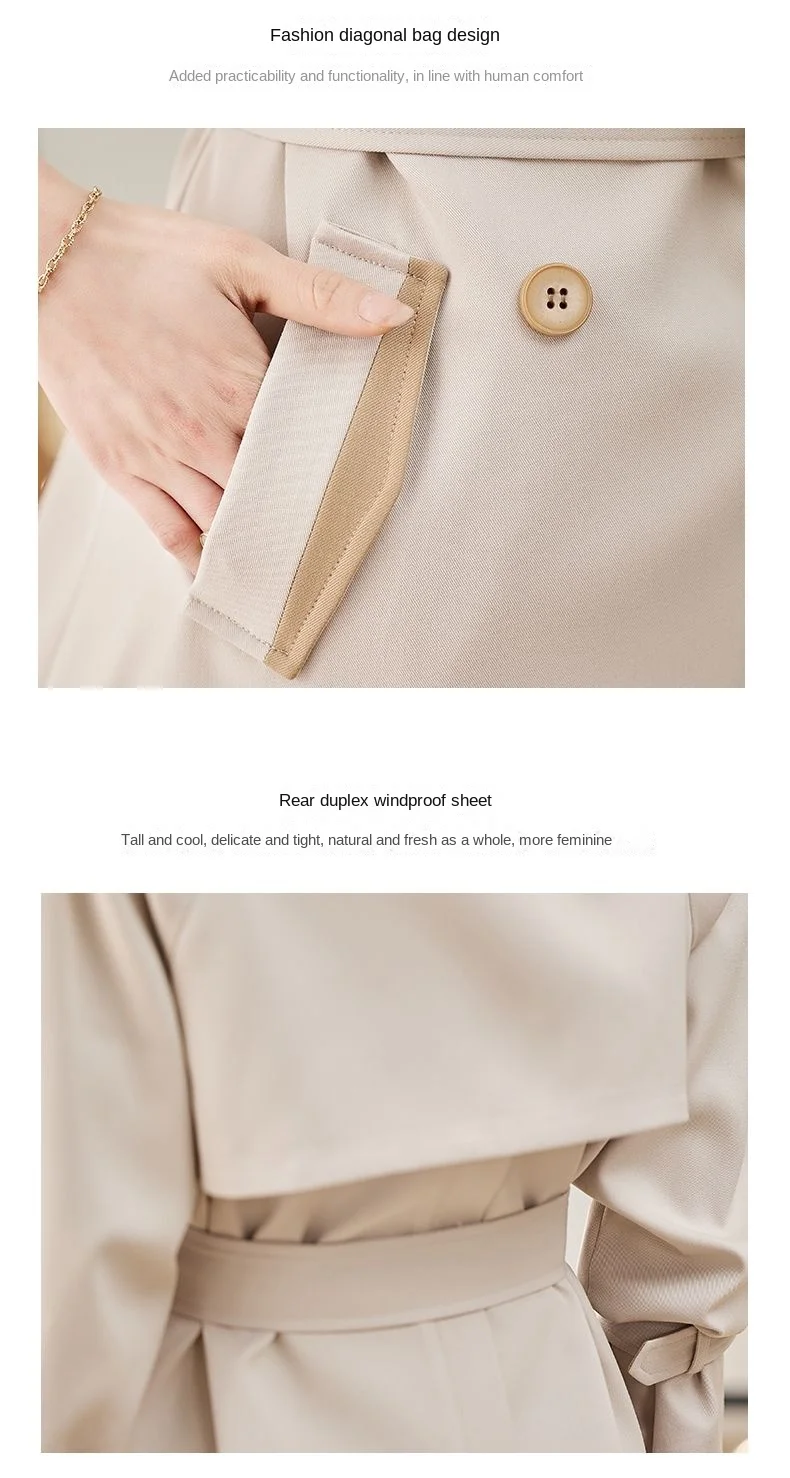 Solid Mid length Trench for Women Fall Winter 2023 New Vintage Turn Down Collar Long Sleeve Jacket Loose Double Breasted Coat