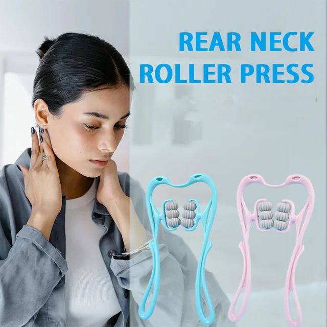 Neck Massager with Six Wheels for Neck Muscle Relaxation Rotatable Adjustment Massaging Legs and Arms in Pink and Blue Colors 2