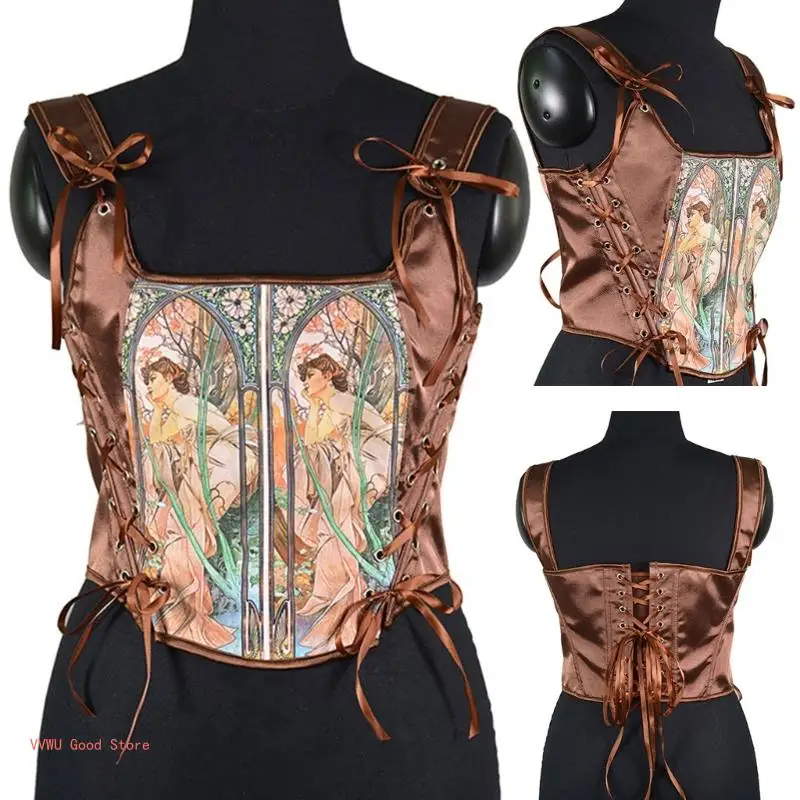

Women Back Tied Corset Top Slimming Girdle Role Play Costume Stage Corset Top