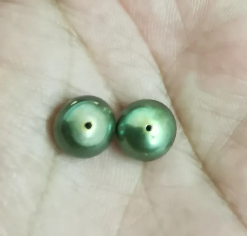 Pair 8-9mm green flat bottom Loose Pearl half drilled Women Wedding Party Jewelry Accessories Necklace Earring Ring Bracelet 89