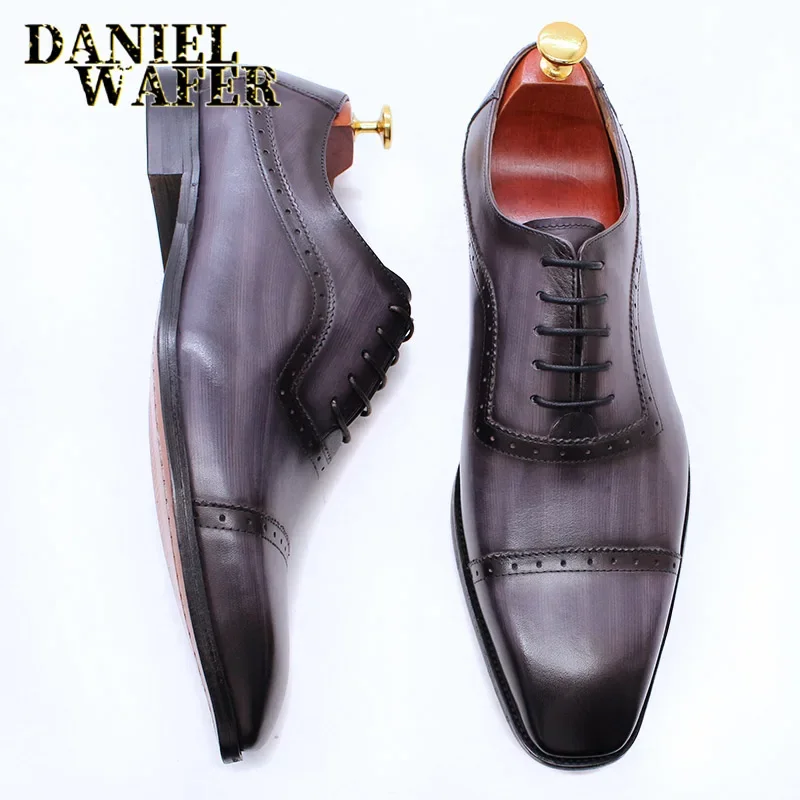 Men's Classic Cap Toe Oxford Derby Shoes - Lace-Up Formal Dress Shoes (Multiple Sizes)