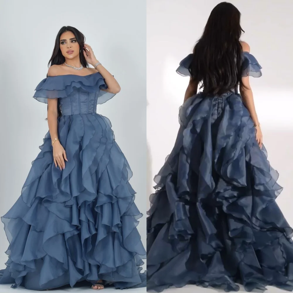 

Ball Dress Evening Saudi Arabia Organza Draped Pleat Ruched Cocktail Party A-line Off-the-shoulder Bespoke Occasion Gown