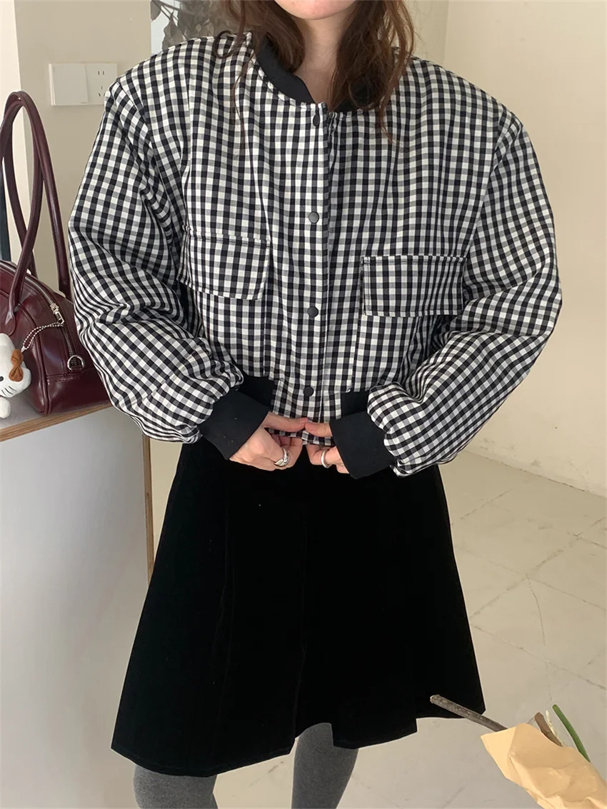 

Alien Kitty шикарные утепленные парки, новые женские хлопковые повседневные зимние 2023 клетчатые элегантные тонкие свободные женские офисные парки