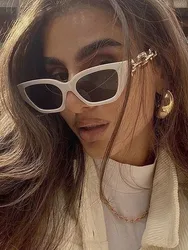 New Small Frame Cat Eye Sunglasses Women Fashion Luxury Retro Punk Sun Glasses Female Vintage Hip Hop Chain Design Oculos De Sol