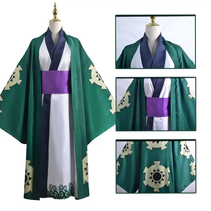 

Roronoa Zoro Cosplay Costumes Anime Wano Country Cosplay Kimono Robe Cloak Belt Full Suit Wano Kuni Christmas Gift Zoro Outfit