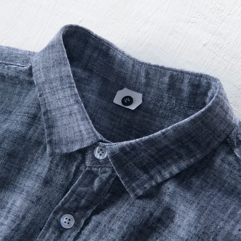 Long Sleeve Shirt Men Solid Color Turn-down Collar Tops 100%cotton Casual Vintage Clothing