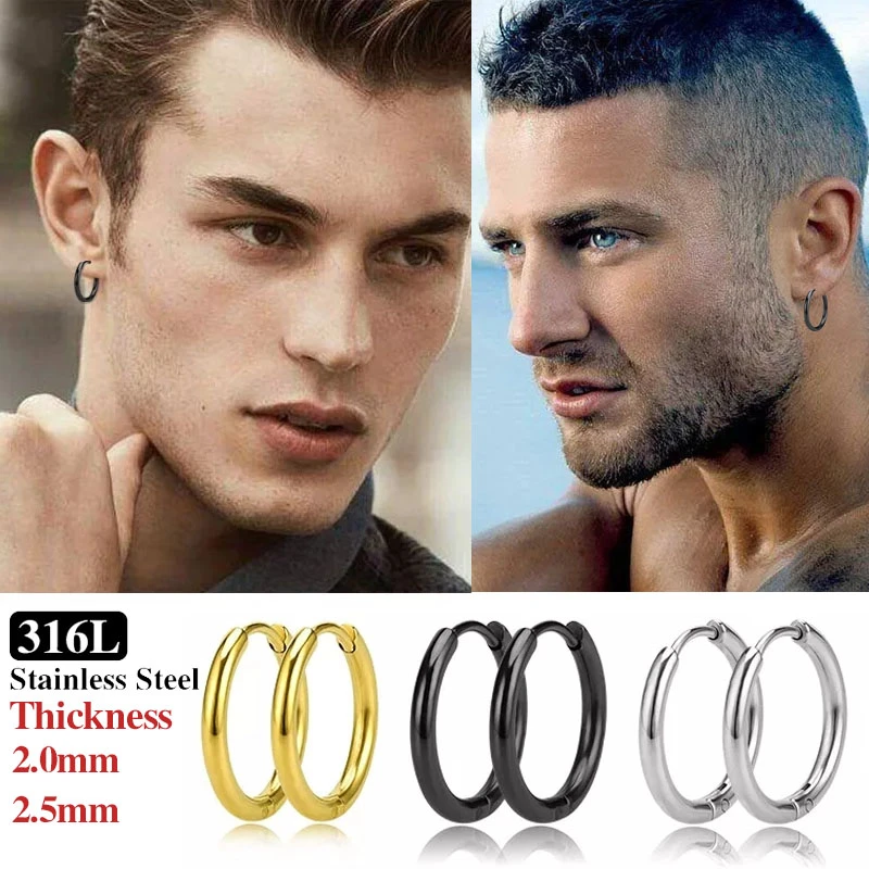 2pcs /set Stainless Steel Small Hoop Earrings For Women Men Gold Color