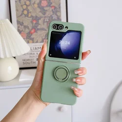 Elegant Rotating Ring Bracket Soft Silicone Phone Case - Shockproof Protector Cover - Galaxy Z Flip5 (Matcha Green)