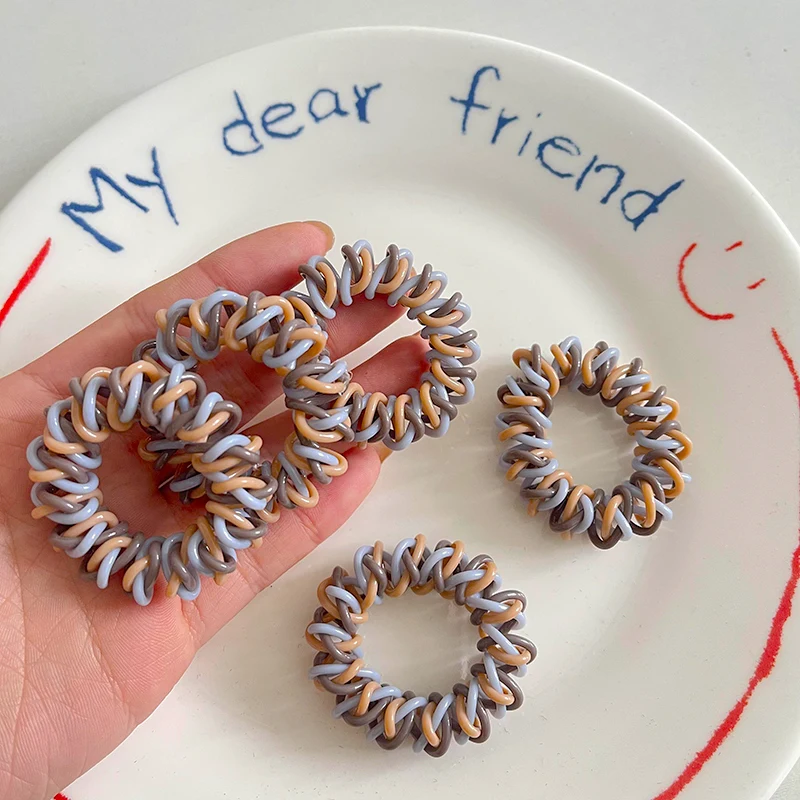 1PC Thick Telephone Women Wire Elastic Hair Band Colour Spiral Cord Stretch Rubber Band to Hold Heavy Girls Hair Accessories