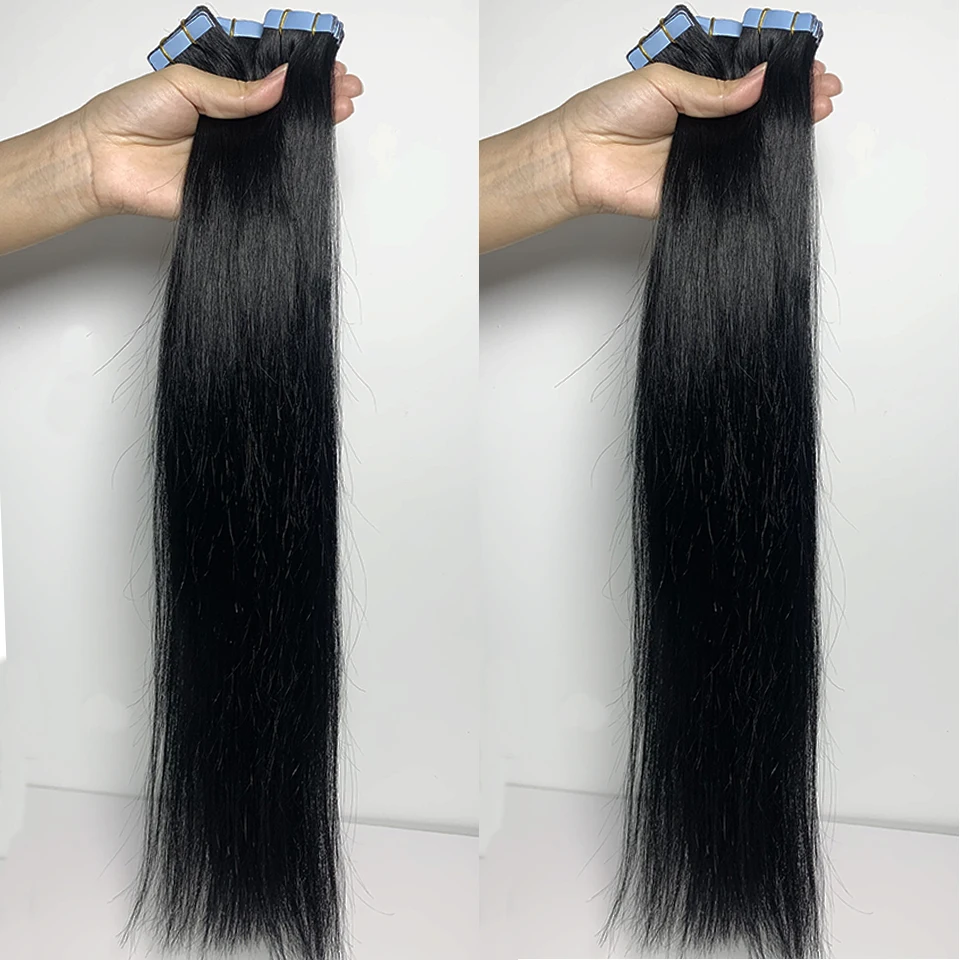 Extensiones de cabello humano con cinta recta, extensiones de cabello Natural 1B 100% Remy, trama de piel, pegamento adhesivo para salón, alta calidad