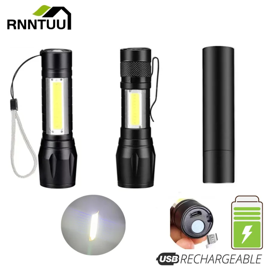 

Rechargeable LED Flashlight Use XPE + COB lamp beads 100 meters lighting distance Used for adventure, camping, etc.