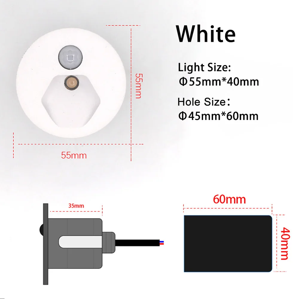 SANDIY Sensor Wall Lamp 55mm Round Step Light Motion Detect Nightlights Staircase Lighting Fixture for Balcony Porch Terrace