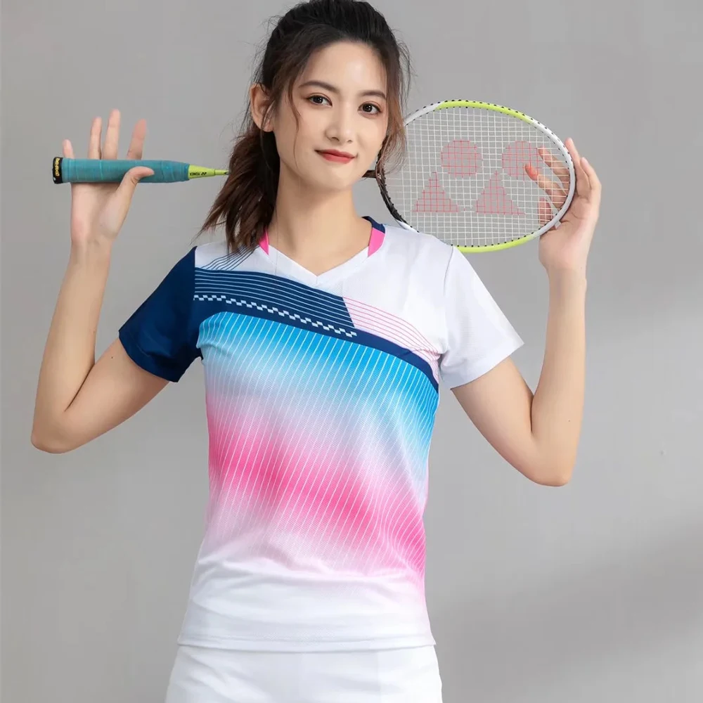 thumbnail image 1 of Ropa de tenis de mesa de secado rápido para hombres y mujeres, camiseta de bádminton de manga corta, uniforme de Ping Pong estampado, ropa deportiva, 1 of 5