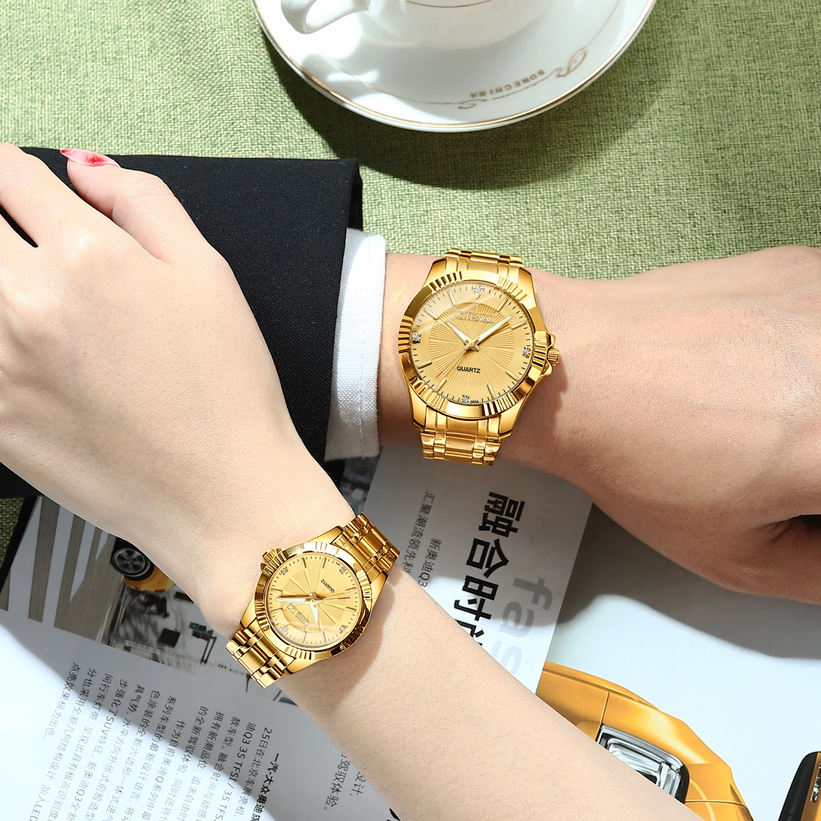 Classic Rhinestone Couple Lover Watches Stainless Steel Men&Women Watch fashion couple watches