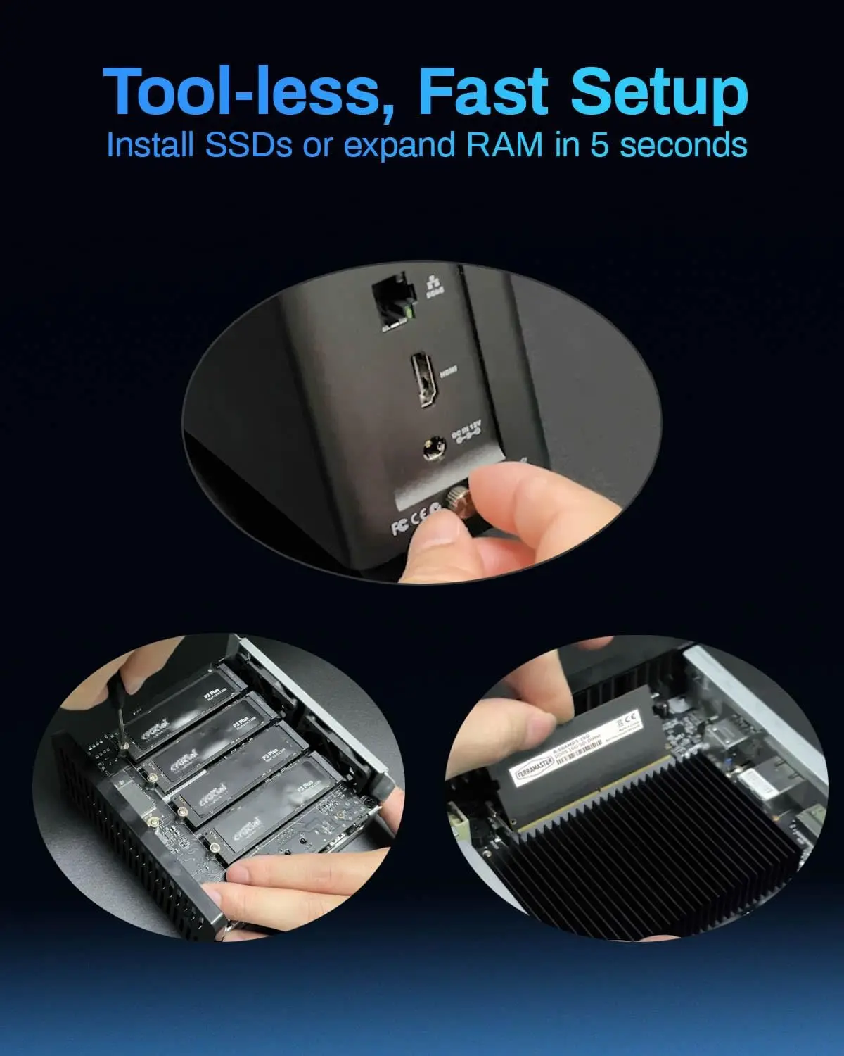 테라마스터 F4 SSD 4베이 NAS 스토리지 올 SSD NAS 서버 N95 쿼드코어 CPU 8GB DDR5 RAM 5GbE 포트 네트워크 스토리지