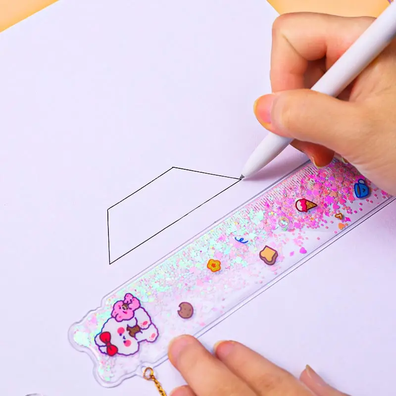 1/5pcs Quicksand Bookmark Ruler Cute Laser Girl Ruler Creative  Multi-functional Student Stationery Scale