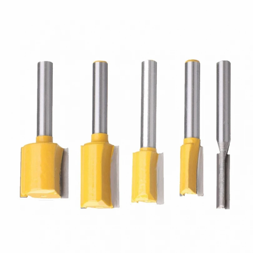 5set 1/4inch Shank Straight Carbide Alloy Straight Router Bits for Woodworking Tungsten Alloy Double Edged Straight Cutter Set huhao 1pc 1 4 1 2 shank round nose router bit cove box woodworking cutter tungsten carbide router bits for wood endmill