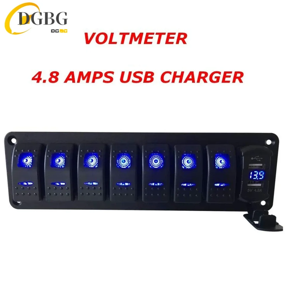 Pannello Interruttori A Bilanciere 7 Vie, 12V/24V, Con Caricatore USB E Voltmetro LED, Impermeabile IP66, Per Auto, Camper, Barca, UTV, Pannello Di Controllo - 2