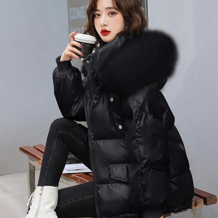 2023 New Women Down Cotton Coat Winter Jacket Female Short-Length Bright Face Free Wash Parkas Thicken Outwear Hooded Overcoat
